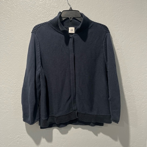 CABI Womens Pursuit Knit Cardigan Size L Blue Ribbed 3/4 Sleeve Sweater #3523 - Picture 3 of 7
